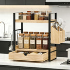 2-Tired Bathroom Counter Organizers and Storage, Bathroom Countertop Organizer with Drawer, Solid Wood Skincare Perfume Organ