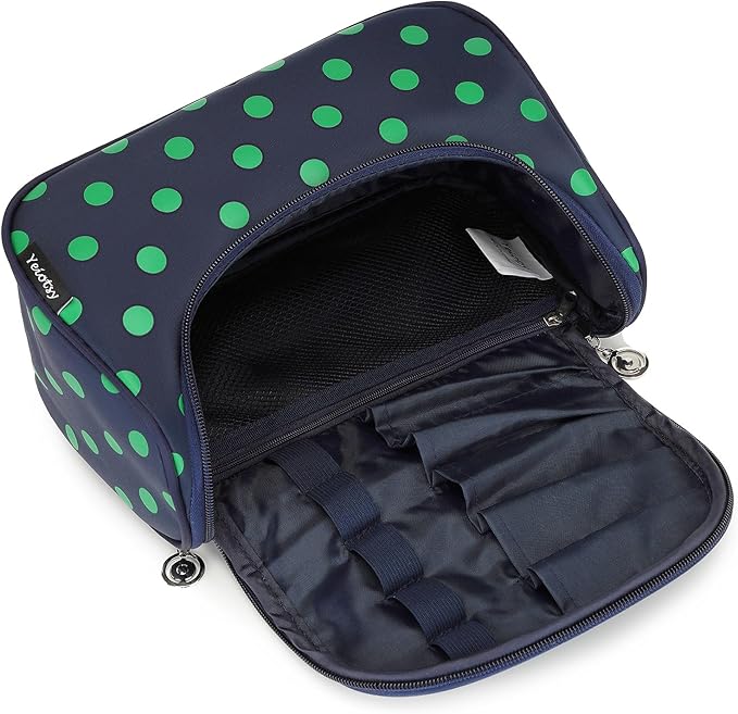 Yeiotsy Travel Cosmetic Bag for Women – Polka Dot Makeup Bag Organizer & Hanging Toiletry Bag