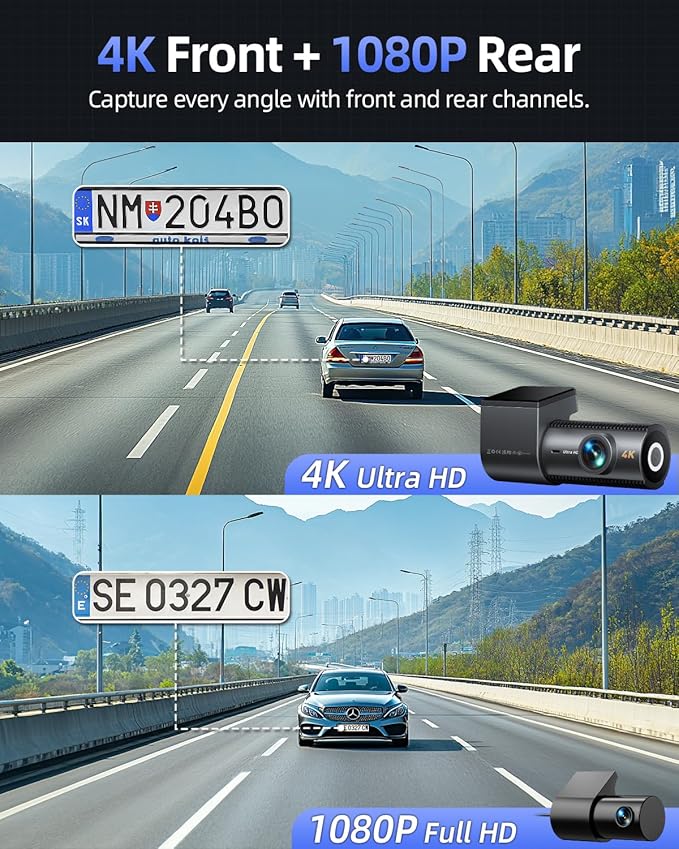 4K Dash Cam Front and Rear, 64GB SD Card, 1.5” IPS Display Car Camera, 5Ghz WiFi+App Control, Night Vision, 24H Parking Mode,