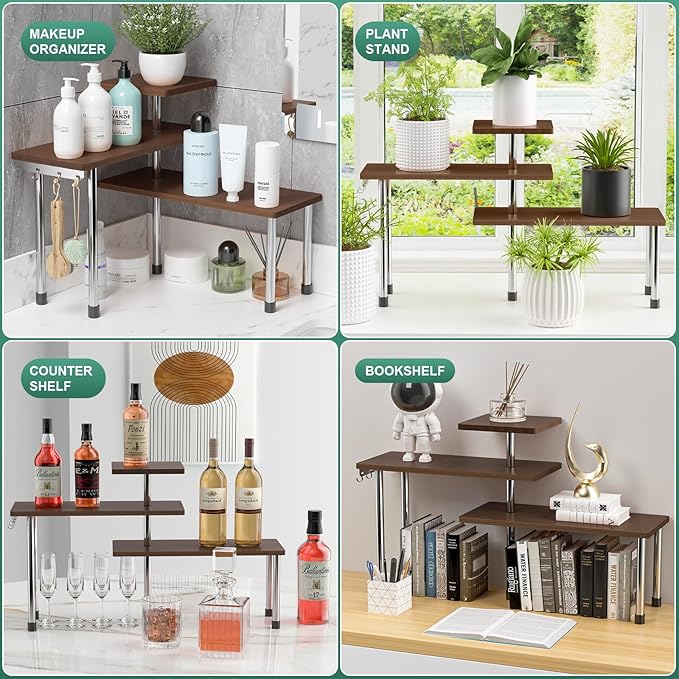 ZHWS Bathroom Counter Organizer for MakeUps, Dresser Table, Kitchen Countertop Organizer Adjustable 3 Tier Corner Shelf with 