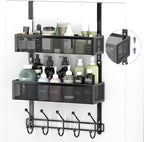 Adjustable Over The Door Hooks Organizer, Door Hanger Coat Rack with 2 Mesh Baskets and 10 Hooks, Back of Door Storage Organi