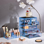 Sorbus Acrylic Makeup Organizer Set, 7-Drawer Vanity & Countertop Cosmetic Storage with Small & Wide Compartments, Blue Brill