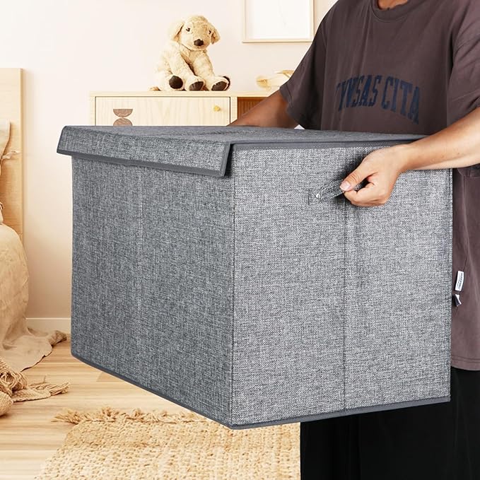 122L Large Toy Chest Box with Lid, Foldable Toy Storage Organizer Bin Boxes with Removable Divider for Kids, Boys, Girls, Nur