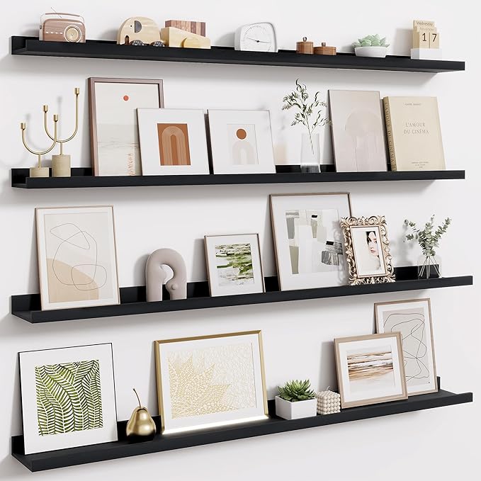 Fun Memories Picture Ledge Shelves Set of 4-48 Inch Shelves with Lip - Large Nursery Bookshelf for Storage - Floating Shelf W