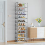 OYREL 10-Tier Metal Shoe Rack, Narrow Shoe Rack Organizer, Sturdy Shoe Shelf for Closets, Entryway, Bedroom, Garage - Silver