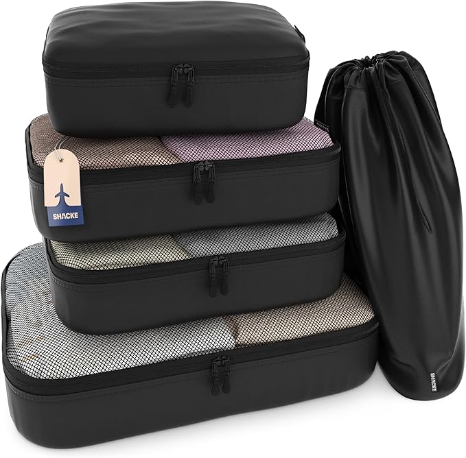 Shacke Packing Cubes for Travel 5 Set - Premium Luggage Organizer Bags - Versatile Travel Organizer for Women and Men - Optim