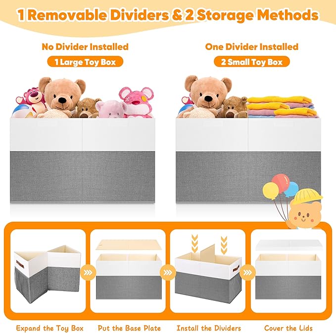 Mabahoo Large Toy Box, Collapsible Sturdy Storage Chest With Lids, Kids Toy Chest Storage Organizer Toddler Bin Boxes for Liv