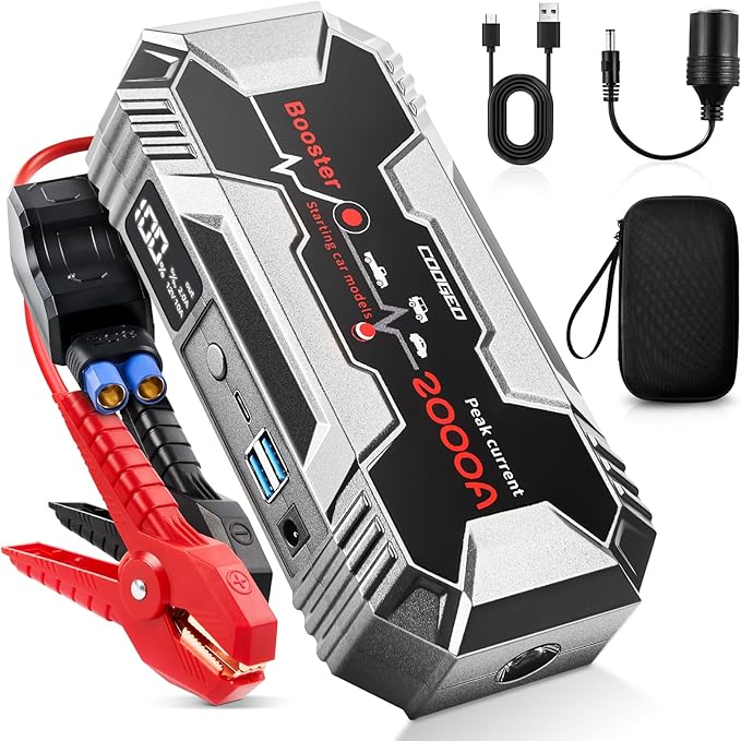 Car Battery Jump Starter Portable, 2000A Jump Starter Battery Pack for 8.0L Gasoline and 6.0L Diesel Engines, 12V Jump Box