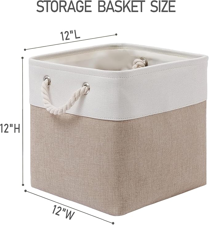 MidmmVick 12 x 12 Inch Cube Storage Bins, 6 Pack Large Collapsible Fabric Storage Bin with Ropes, Foldable Storage Cubes for 