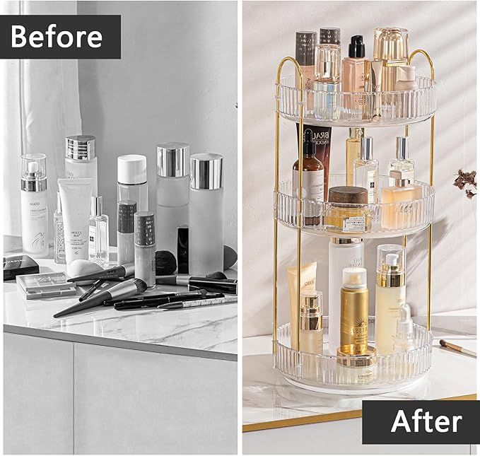 shuang qing Rotating Makeup Organizer for Vanity, Large Capacity Skincare Perfume Storage, Bathroom Counter Organizer, 360 Sp