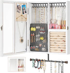 Keebofly Wall Jewelry Organizer Cabinet with Mirror,Rustic Wood Storage for Necklaces, Earrings, Bracelets & Rings, Large-Cap