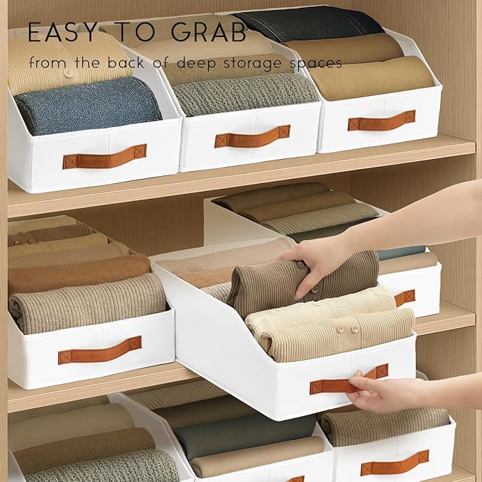 Homsorout Fabric Storage Bins for Organizing - 6 Pack Large Trapezoid Collapsible Storage Bins with Front Handle, Closet Orga