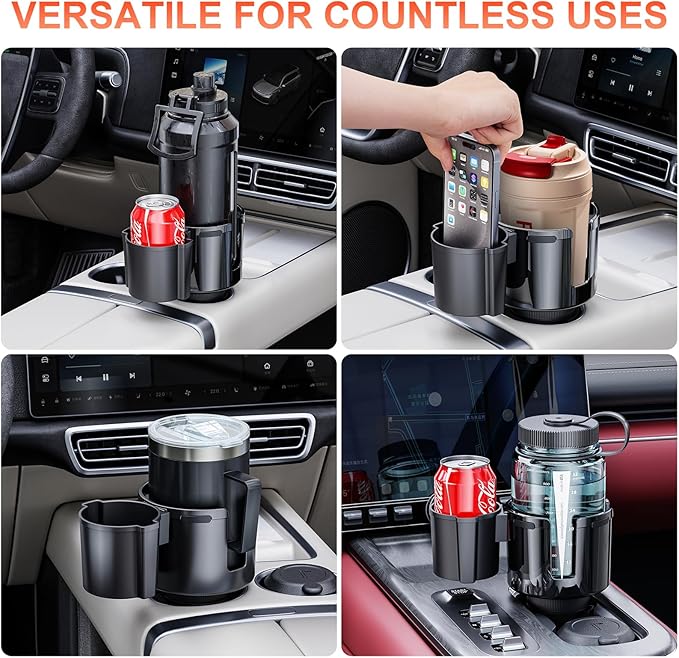 2-in-1 Car Cup Holder Expander, Upgraded Cup Adapter for Car with Offset Option,Phone Holder - Adjustable Base,Versatile Car 