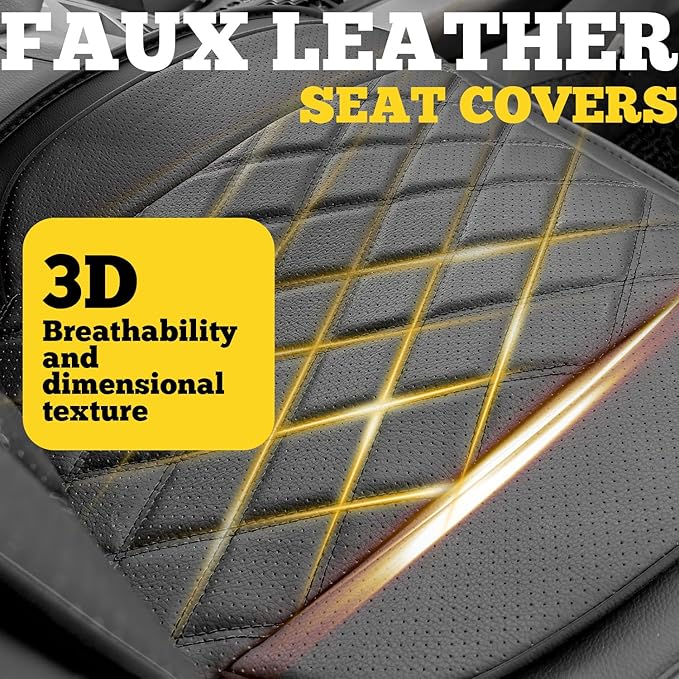 LINGVIDO Car Seat Covers for Front Seats (2 Seats) - Premium Perforated Nappa Leather,Waterproof Shield, Omni-Adapt Fit for S