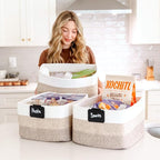 NaturalCozy Storage Baskets 16.8”x13”x7.6” Cotton Rope Woven Baskets for Organizing 3-Pack | Toy Storage Bins | Basket for Sh