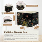 Vintage Gothic Floral Storage Box Bins, Dark Cottagecore Wildflower Botanical Collapsible Storage Basket Organizer for Bedroo