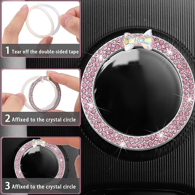 BBTO 42 Pcs Pink Bow Car Accessories Set for Women Pink Steering Wheel Cover Bow Hook Car Coaster Air Vent Clip Seat Belt Covers Diamond Rings Sticker Coquette Cute Gifts
