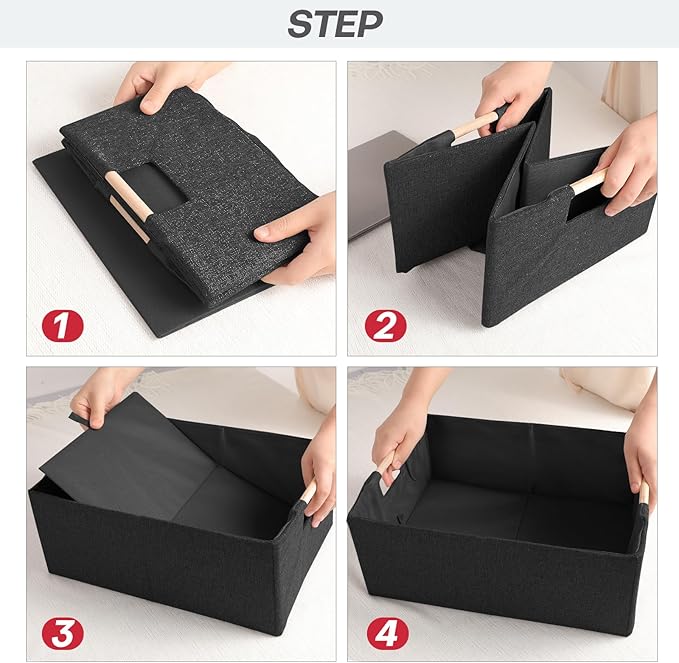 ANMINY 2PCS Storage Baskets for Organizing Collapsible Fabric Storage Bins Boxes with Wood Handles Closet Shelves Cube Organi