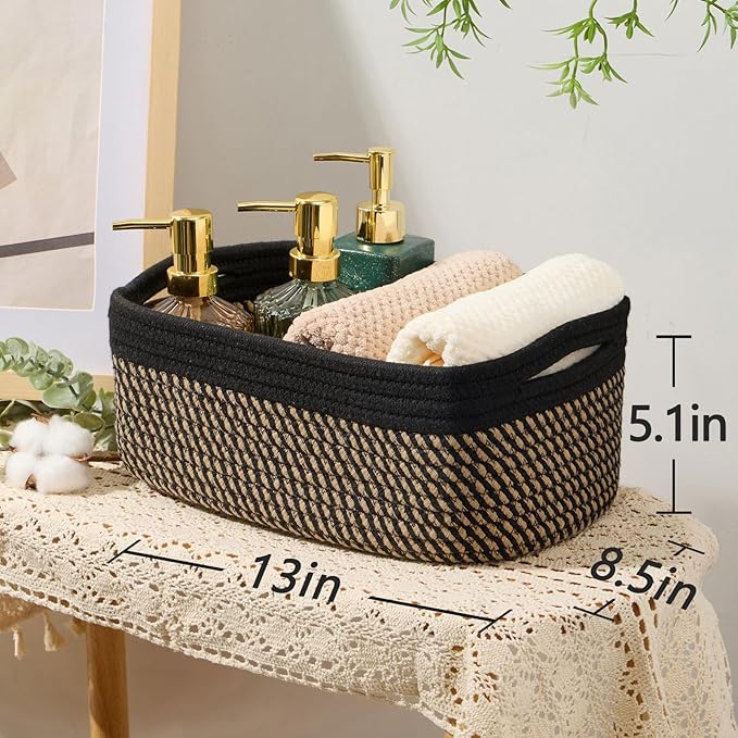MiniArk Small Storage Baskets for Organizing | Closet Organizer Bins | Shelf Toy Basket | Woven Rope Baskets | Cube Decorativ