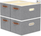Yawinhe Fabric Storage Bins with Handles, Foldable Baskets for Shelves, Cubes with 3 Handles, Large Boxes for Clothes, Grey, 