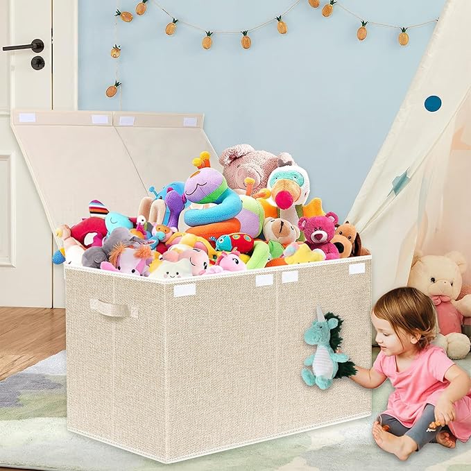 VERONLY Large Toy Box Chest Storage with Lid - Collapsible Kids Toys Boxes Organizer Bins Baskets with Handles for Boys, Girl