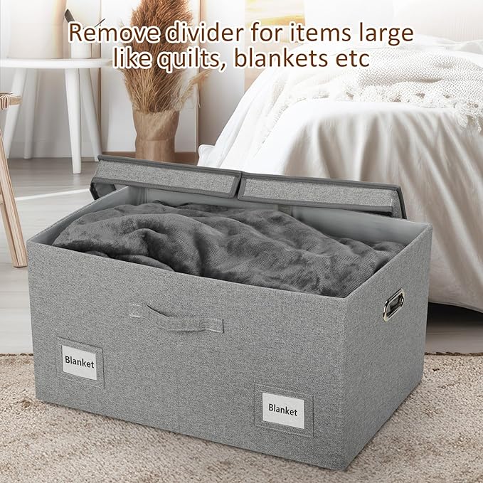 Graciadeco 75 Quarts Extra Large Decorative Storage Bins with Lids, 1 Pack Gray Collapsible Storage Bins with Lids, Stackable