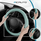 PIC AUTO Steering Wheel Cover, Glitter Gel Particles & Mint Luxury Leather Car Steering Cover, Universal Fit 14.5"-15.5" Anti