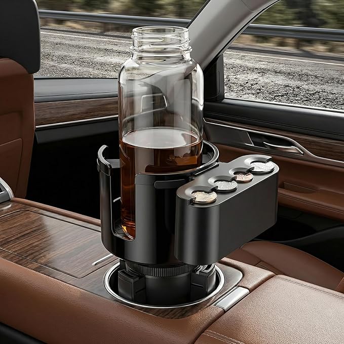 [Upgraded] Car Cup Holder Expander with Coin Organizer, Cup Holder Extender Adapter for Car with Adjustable Base, Fits Yeti, Hydro Flask, Nalgene, Owala, Bottles & Mugs in 2.7"-4.2" (10-46 OZ)