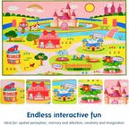 Booooom Jackson Enchanting Kids Pink Castle Rug with Cartoon Park-Flower,Shoes,Clothes,House Design-Perfect for Imaginative P