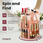 Masirs Rotating Makeup Organizer for Vanity, Large 360° Spinning Cosmetic & Skincare Organizer, Adjustable Shelf Height, Perf