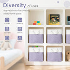 FinishingBo Large 11x11 Inch Cube Storage Bins with Cotton Handles for Closet, Shelves, Clothes, Towel (White/Purple-6 Pack)