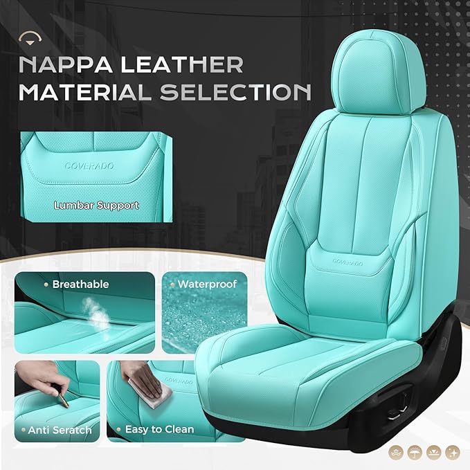 Coverado Car Seat Covers Full Set, Car Seat Protector Waterproof, Nappa Leather Car Seat Cushion, Seat Covers for Cars, Front