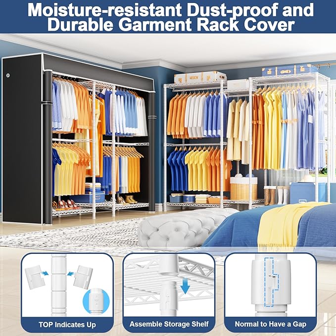 Ulif E12C Pro Heavy Duty Closet Organizer System，Freestanding Clothing Racks for Hanging Clothes，Adjustable Garment Rack 71"W