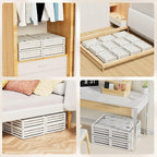 Bamboo Under Bed Storage Containers- Underbed Organizer with Wheels with Large Capacity Dust Bag,Sturdy Wood Rolling Under Be