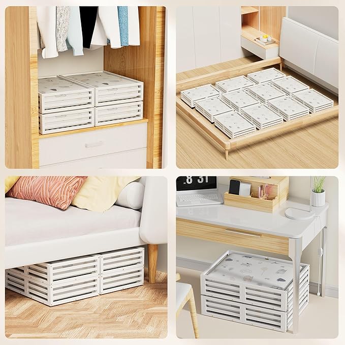 Bamboo Under Bed Storage Containers- Underbed Organizer with Wheels with Large Capacity Dust Bag,Sturdy Wood Rolling Under Be