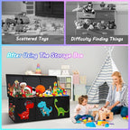 Mabahoo Extra Large Toy Box Chest, Collapsible Sturdy Kids Storage Organizer Bins with Lids, Black Dinosaur Toy Chest for Boy