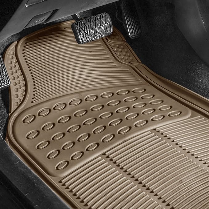 FH Group Climaproof™ Trimmable Non-Slip Vinyl Floor Mats Full Set - Universal Fit for Cars Trucks and SUVs (Beige) F11306 + F16400