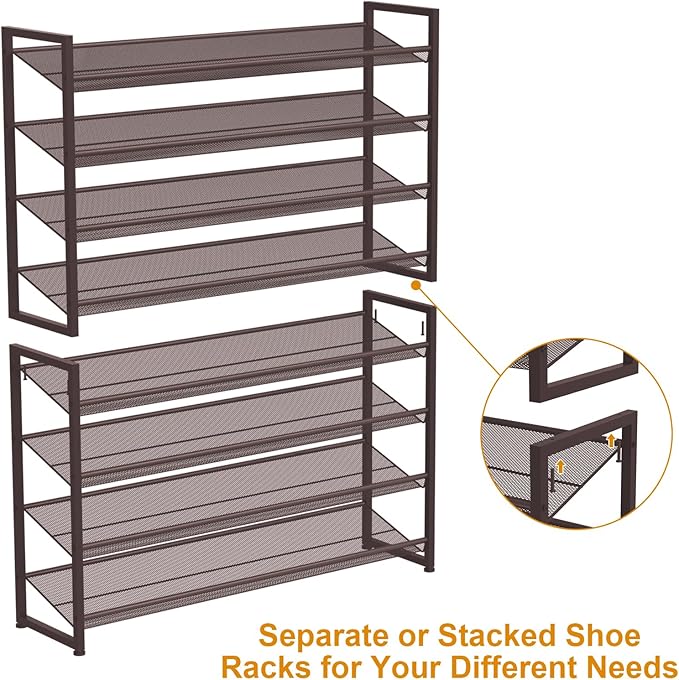 Large Shoe Rack 8 Tier Shoe Organizer, Heavy Duty Metal 4-Tier Stackable Shoe Storage Vertical Shoe Rack for Closet Front Doo