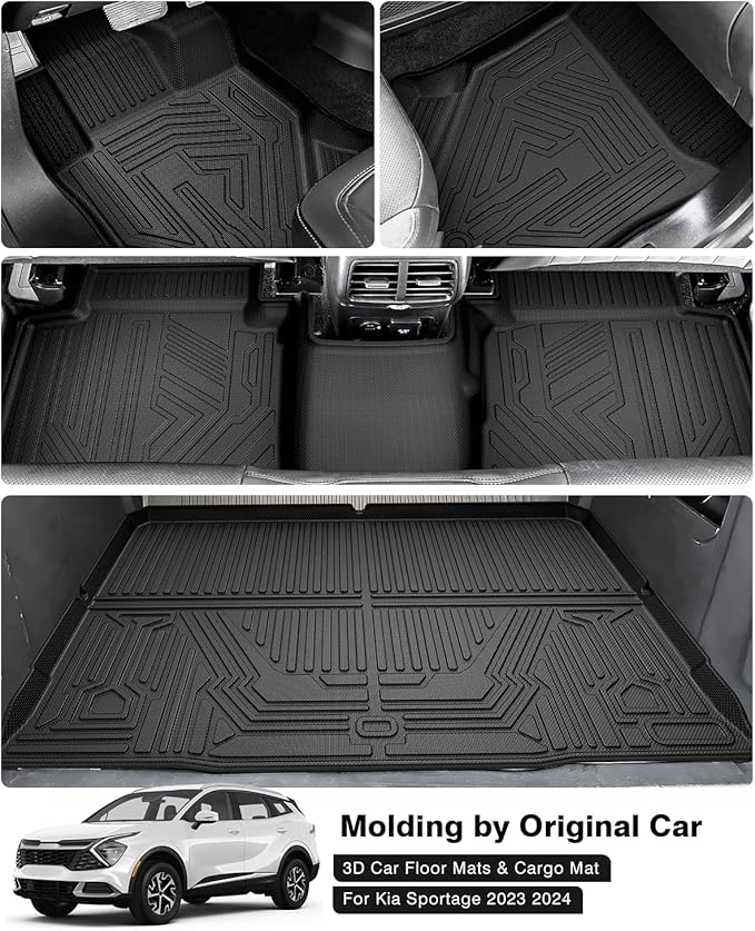 Powerty Floor Mats & Cargo Liner for 2023-2025 Kia Sportage (Not for Hybrid) Accessories Floor Mats 2 Row Liner Set All Weather TPE 3D Floor Liners&Rear Cargo Mat