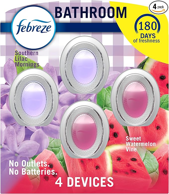 Febreze Bathroom Air Freshener, Odor-Fighting, Plug In Alternative, Air Fresheners for Home and Bathroom and Kitchen, Closet 