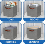Temary 11 Inch Cube Storage Bins 4PCs Fabric Storage Cubes Storage Baskets Organizer with Handles, Foldable Baskets for Organ