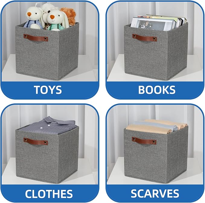 Temary 11 Inch Cube Storage Bins 4PCs Fabric Storage Cubes Storage Baskets Organizer with Handles, Foldable Baskets for Organ