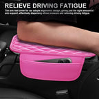 CAR PASS 3D Rhombus Pink Leather Steering Wheel Cover Car Accessories Set, Center Console Armrest Cushion with Storage Bags 2 Non-Slip Cup Coasters, 14.5-15in Cute Car Interior Sets, 4 PCS Hot Pink