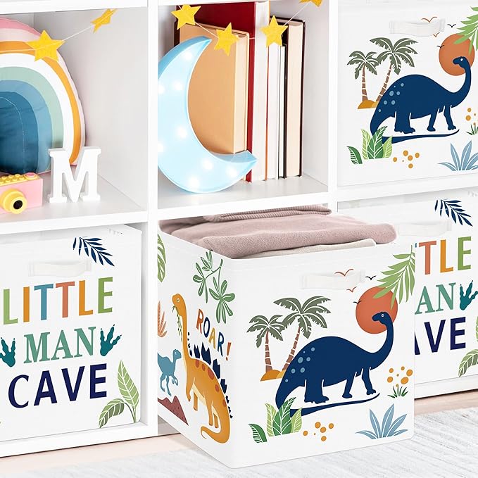 Clastyle 3 pcs Dinosaur Cube Storage Unit Boxes Volcano Kallax Box for Shelves Parents Storage Baskets for Book Clothes Toy O