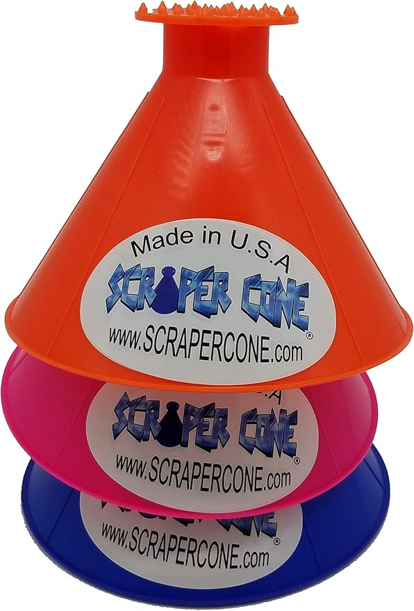SCRAPER CONE®️ 3 Pack The Original Ice Scraper, Snow Removal Made in The USA Magical Frost Removal Funnel Shaped Cleaning Tool Car Windshield Deicer Magic Scrapers Instascrape Round Shovel Brush