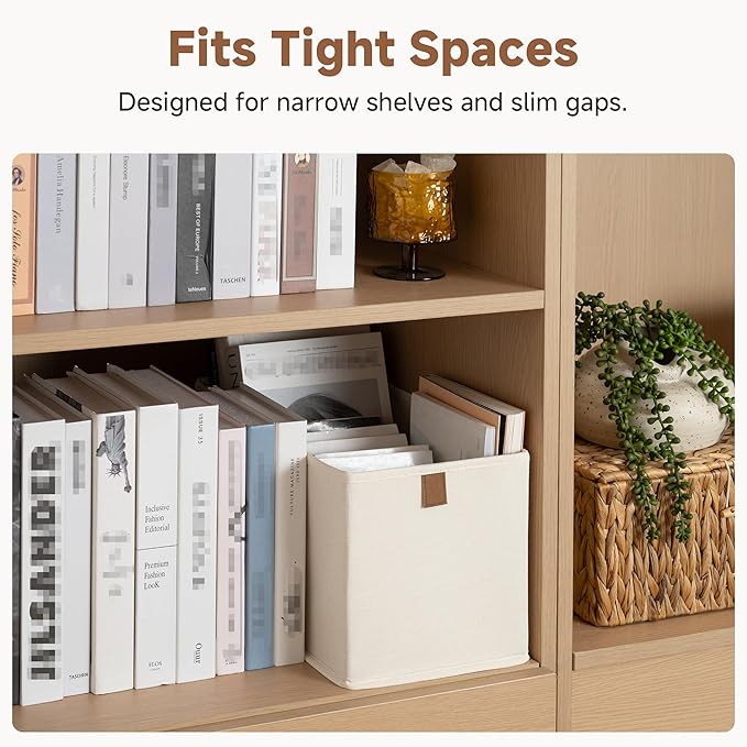 StorageWorks Small Storage Bins, Fabric Storage Bins, Narrow Baskets for Shelves with PU Handle, Perfect for Clothes, Towels,