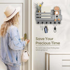 FifthQuarter Key and Mail Holder for Wall, Mail Organizer Wall Mount with 6 Hooks and Storage Drawer, Easy Installation Key R