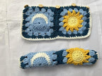 Handmade Crochet Sun and Moon Car Steering Wheel Covers Universal 14-15 inch for Women and Men (Steering Wheel Cover+2 Belt Cover)