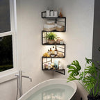 Corner Floating Shelves with Lights - 5 Tiers Corner Shelf Wall Mounted, Bookshelf with LED Light, Floating Shelves for Wall,