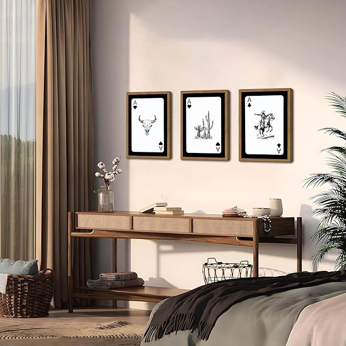 Western Cowboy Wall Art Set of 3 Cowboy Print Playing Card Inspired Southwestern Canvas Poster Trendy Western Wall Decor Long